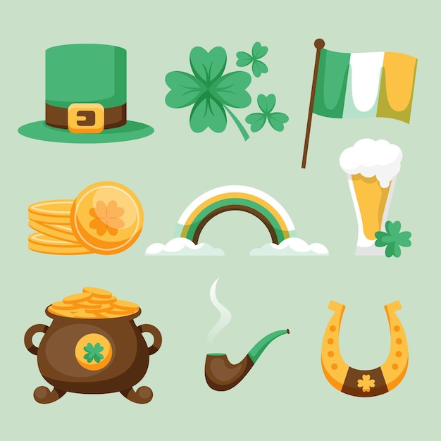 Gratis vector vlakke st. patrick's day-elementen