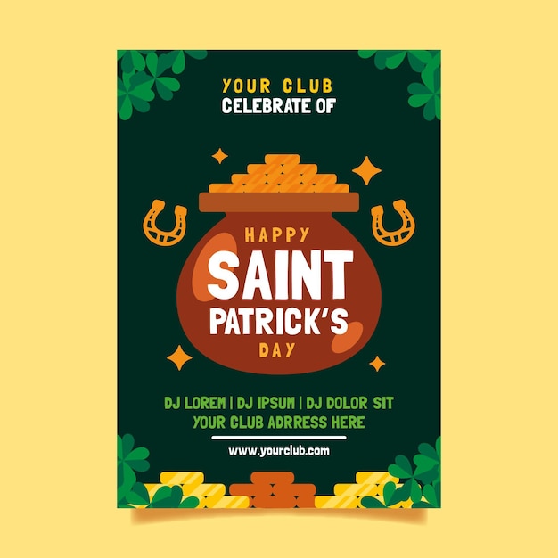 Vlakke st. patrick's day flyer-sjabloon