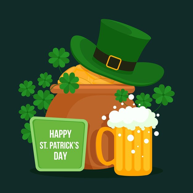 Vlakke st. patrick's day-schat en bier