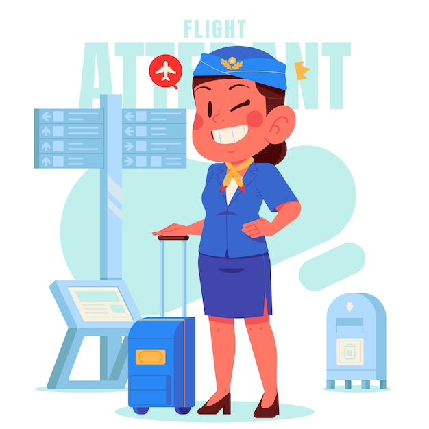 Gratis vector vlakke stewardess cartoon illustratie