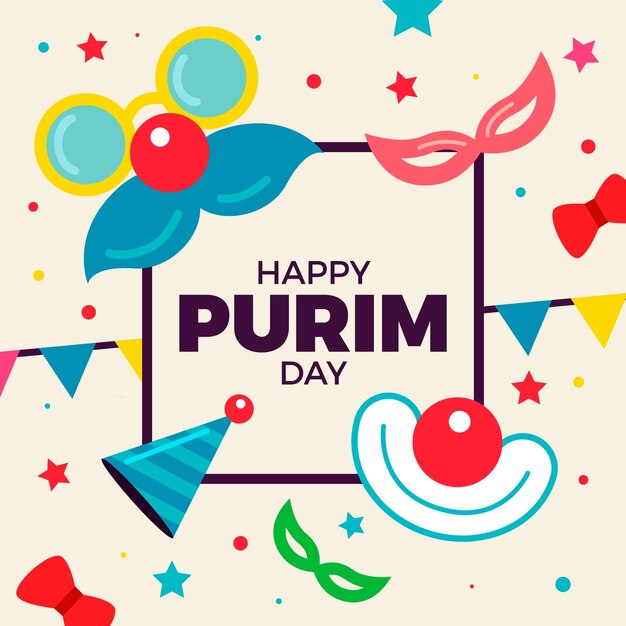 Vlakke stijl voor gelukkige purim-dag