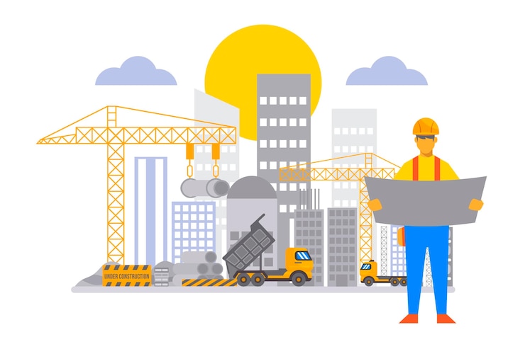 Gratis Vector vlakke techniek en constructie geïllustreerd