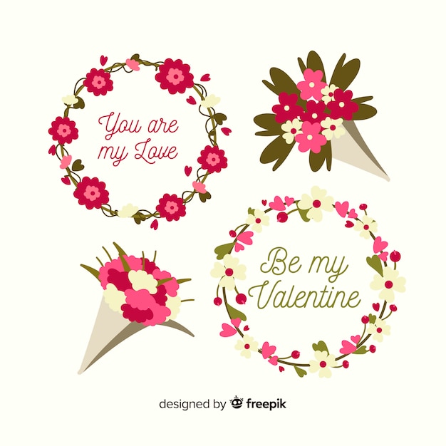 Vlakke valentijn bloemen pack