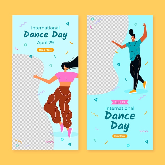 Gratis vector vlakke verticale banner sjabloon voor internationale dansdagviering