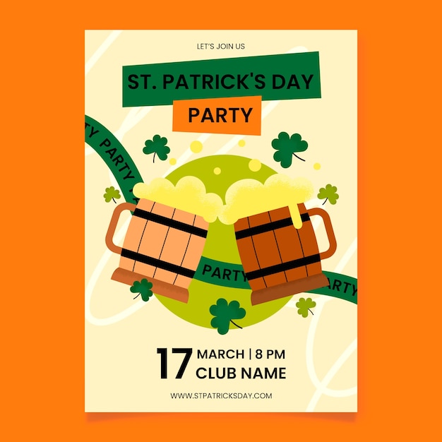 Gratis vector vlakke verticale flyer sjabloon voor st patrick's day viering.