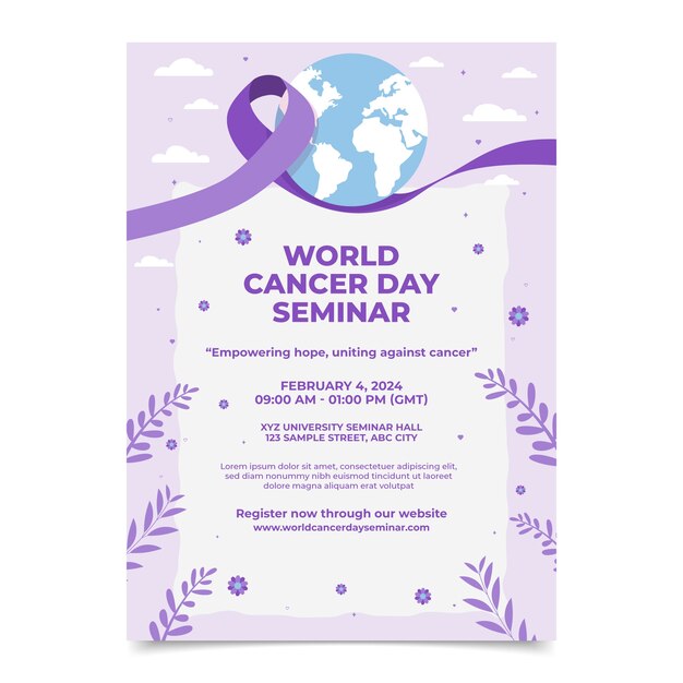 Vlakke verticale flyer template voor bewustwording van de wereldkankerdag