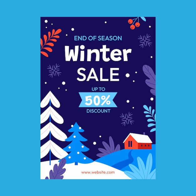 Gratis vector vlakke verticale poster sjabloon voor het winterseizoen