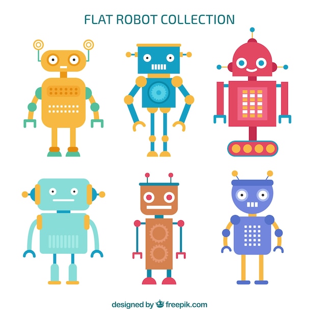 Gratis vector vlakke verzameling robotkarakters