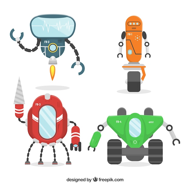 Gratis vector vlakke verzameling robotkarakters