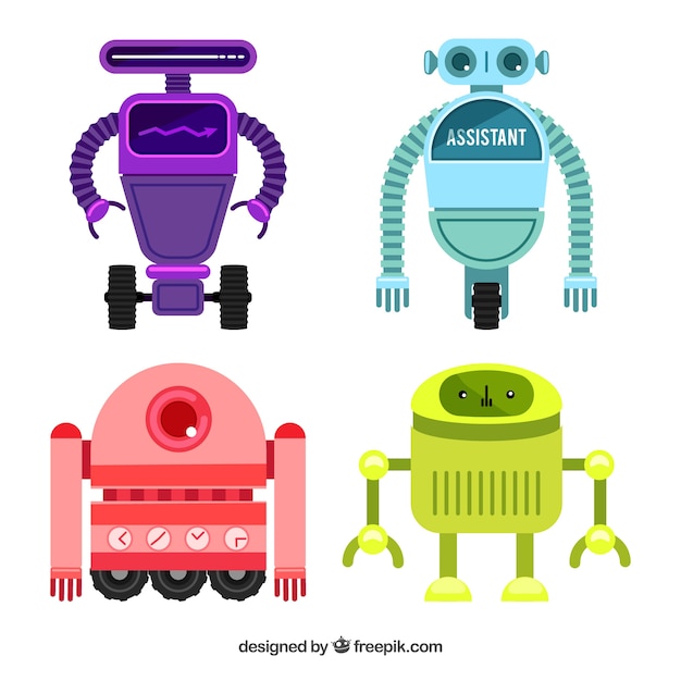 Gratis vector vlakke verzameling robotkarakters