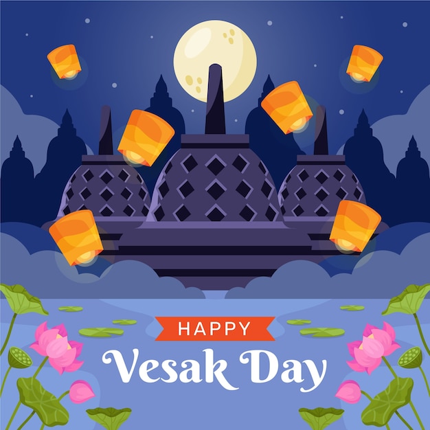 Gratis vector vlakke vesak illustratie