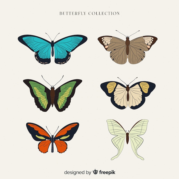 Gratis vector vlakke vlindercollectie
