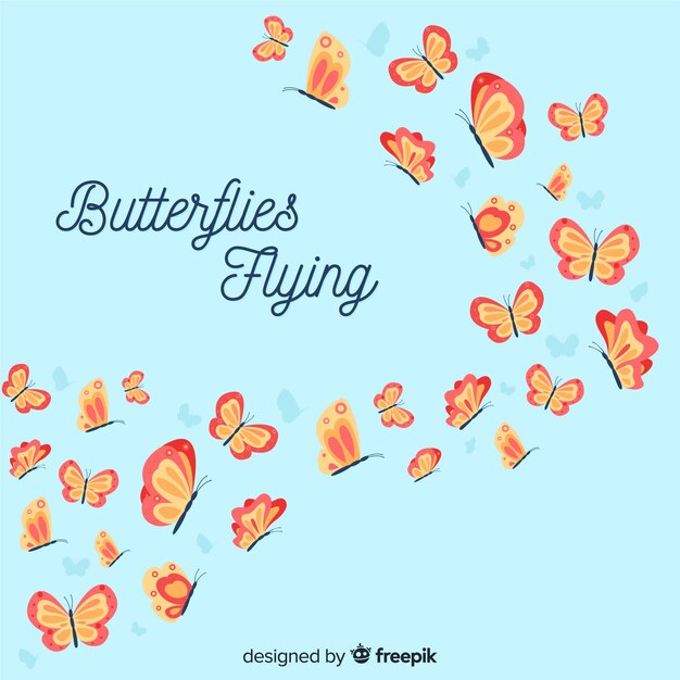 Vlakke vlinders die achtergrond vliegen