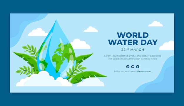 Vlakke wereld water dag horizontale banner sjabloon.