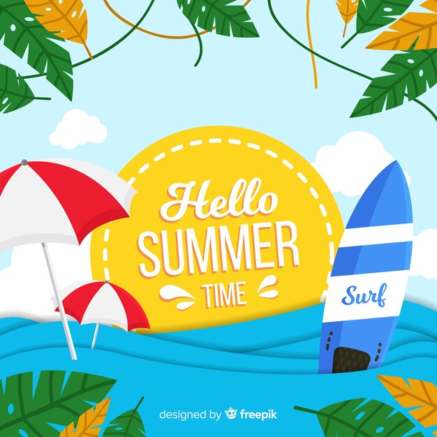 Gratis vector vlakke zee hallo zomer achtergrond