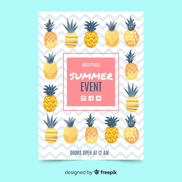 Gratis vector vlakke zomerfeest poster ananas