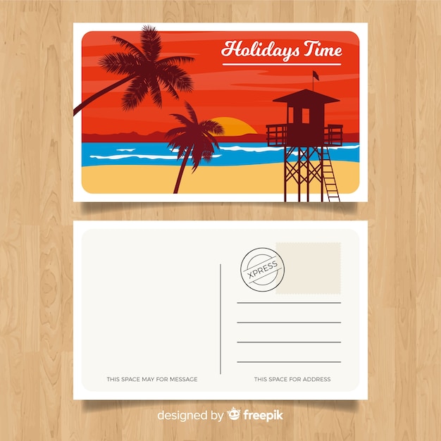 Gratis vector vlakke zomervakantie briefkaart