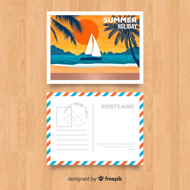 Vlakke zomervakantie briefkaart