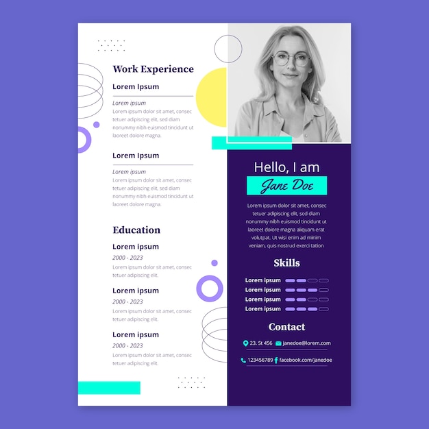 Gratis vector vlakontwerp cv-sjabloon