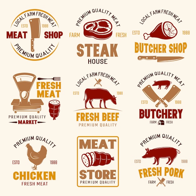 Vleeswinkel retro-stijl emblemen Gratis Vector