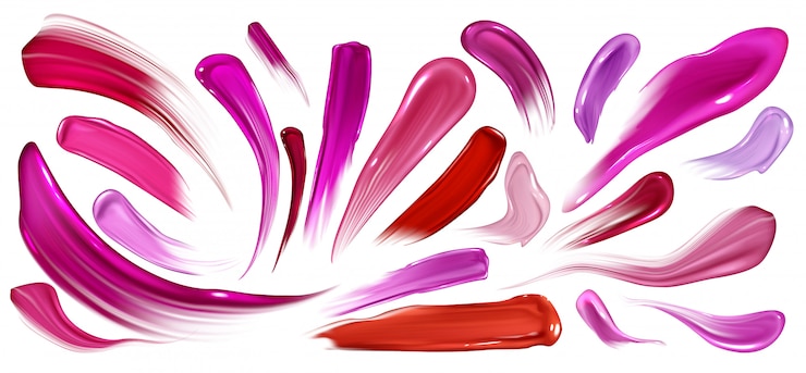 Gratis Vector vlekken van lippenstift, nagellak of verf, penseelstreken instellen geïsoleerd op wit.