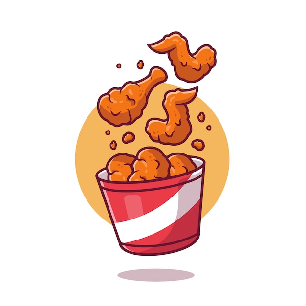 Vliegende gebakken kip met emmer cartoon