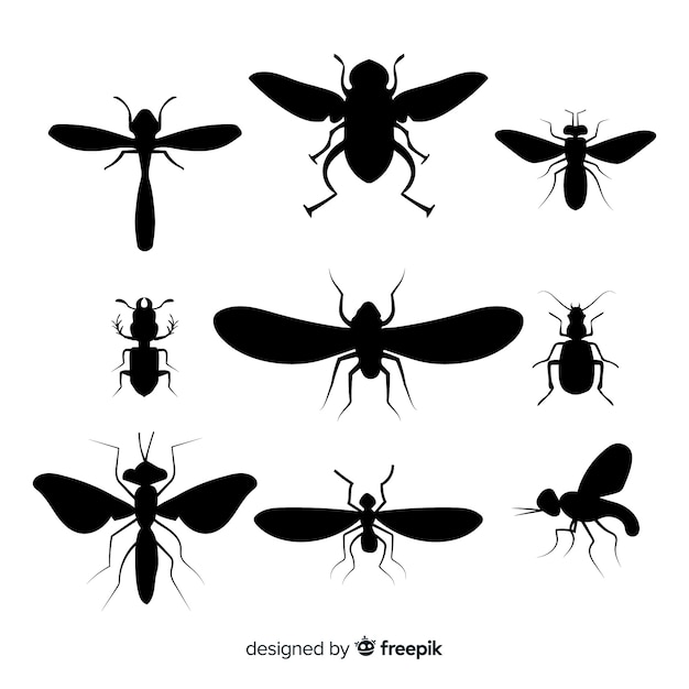 Gratis vector vliegende insecten silhouet collectie