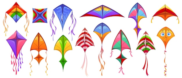 Gratis vector vliegers pictogrammen papieren speelgoed vliegen op wind in de lucht