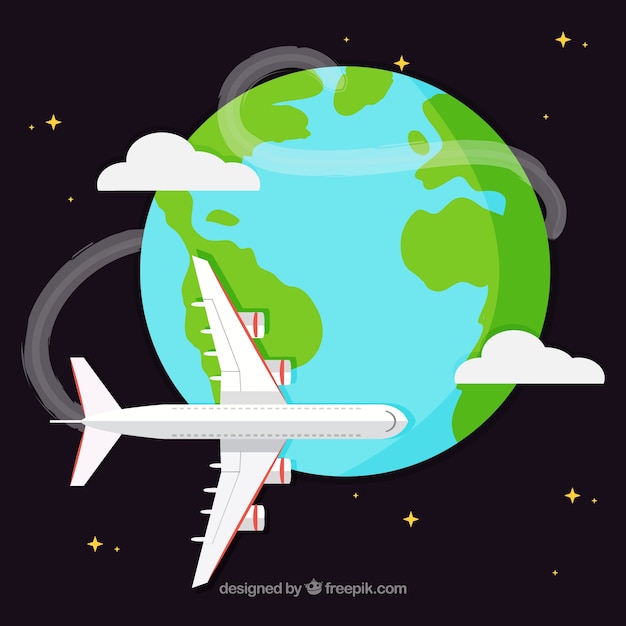 Gratis vector vliegtuig rond de wereld