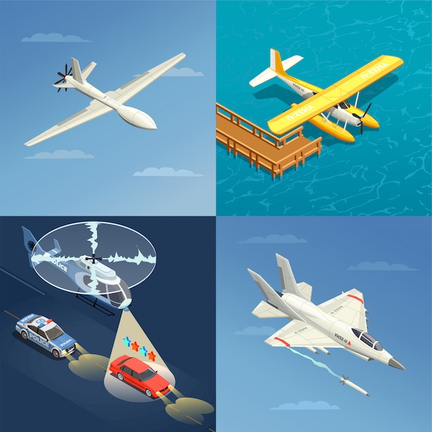 Gratis vector vliegtuigenhelikopters voor illustratie van militair en civiel gebruik