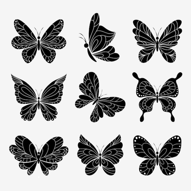 vlinders silhouetten ingesteld op wit