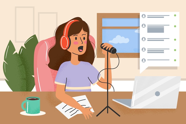 Gratis Vector vlogger die live-evenementillustratie uitzendt