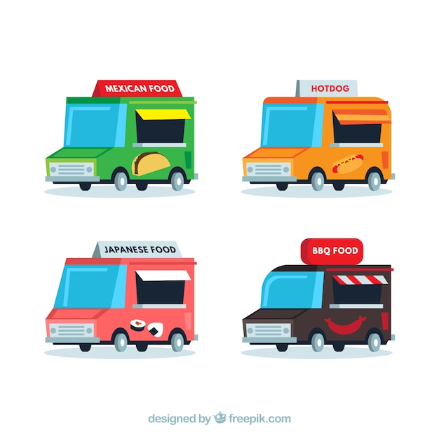Gratis vector voedsel truck collectie met leuke stijl