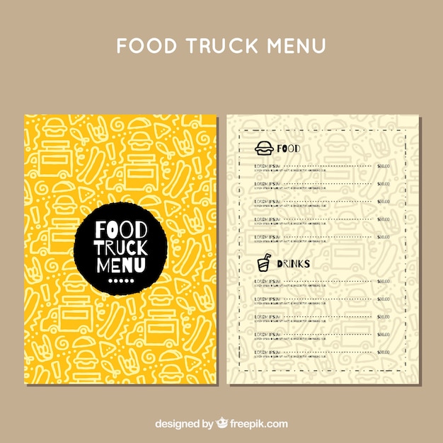 Voedsel truck menu met hand getrokken patroon