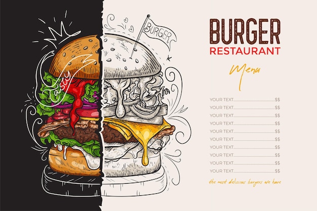 Gratis vector voedselmenu creatief menuontwerp lay-outontwerp ontwerpset voor menurestaurant