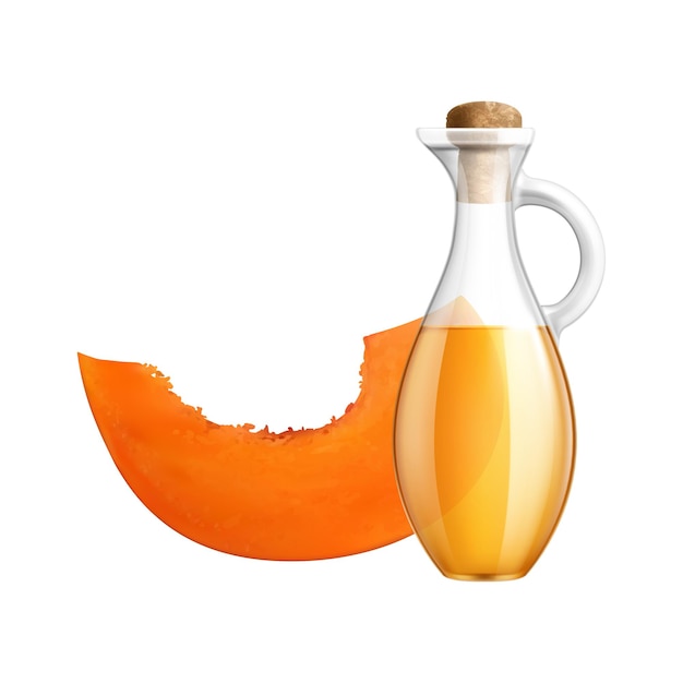 Voedselolie realistisch pictogram met pompoenplak en glazen pot vectorillustratie