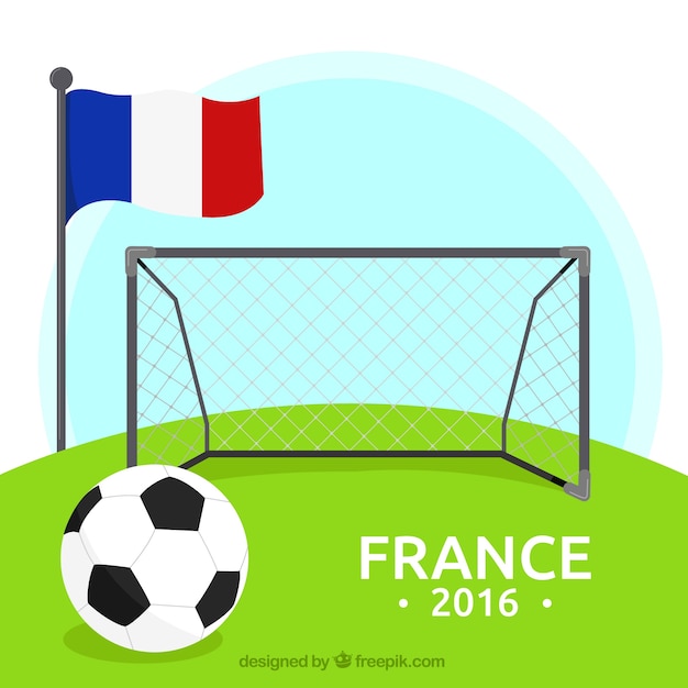 Gratis vector voetbal achtergrond met een doel en de vlag van frankrijk