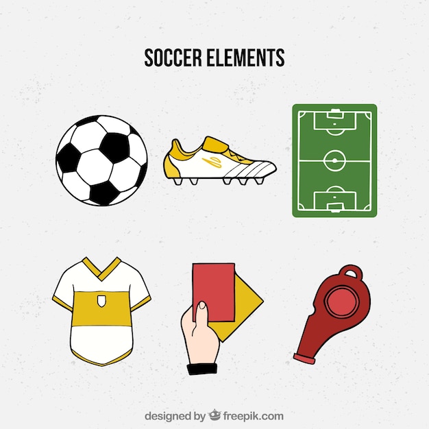 Gratis vector voetbal elementen collectie in hand getrokken stijl