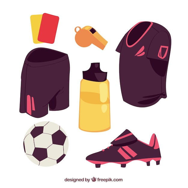 Gratis vector voetbal elementen collectie met apparatuur