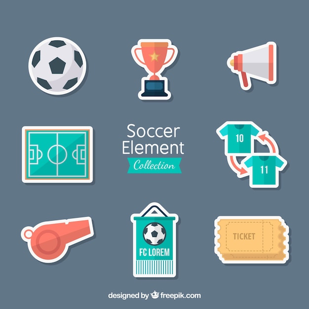 Gratis vector voetbal elementen collectie met apparatuur