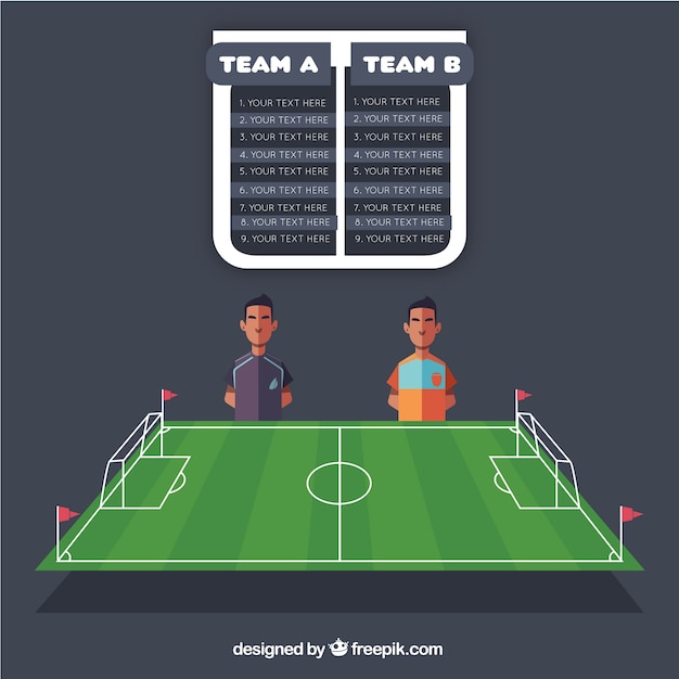 Gratis vector voetbal veld achtergrond met scorebord