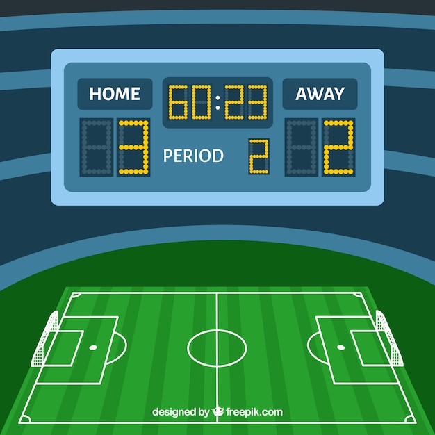 Gratis vector voetbal veld achtergrond met scorebord