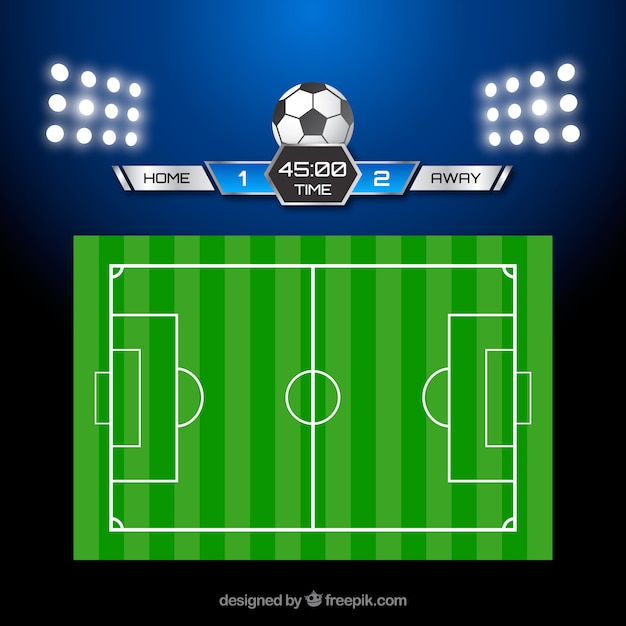 Gratis vector voetbal veld achtergrond met scorebord