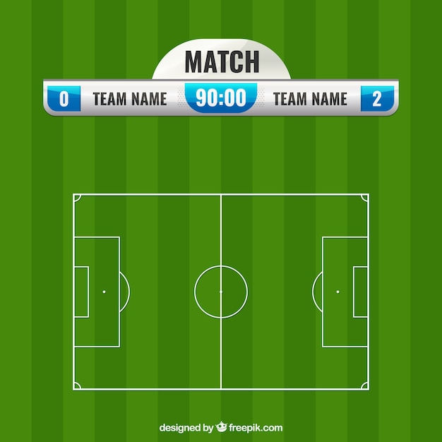 Gratis vector voetbal veld achtergrond met scorebord