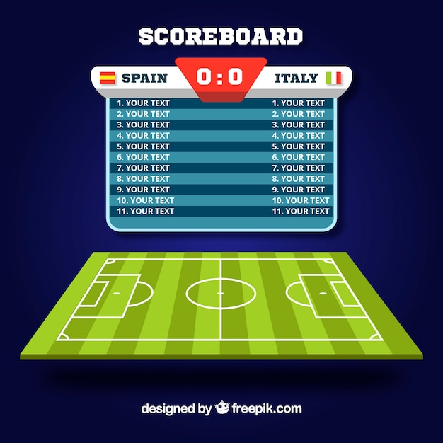 Gratis vector voetbal veld achtergrond met scorebord