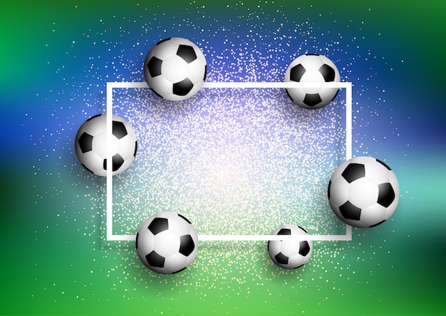 Gratis vector voetballen op glitter achtergrond met wit frame