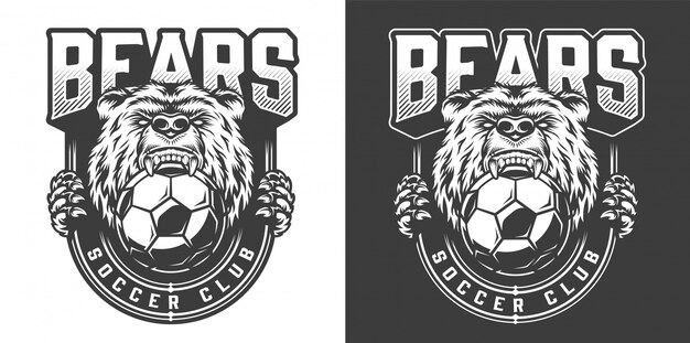 Voetbalteam boos beer mascotte embleem