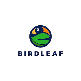 Vogel met blad vector logo ontwerp inspiratie