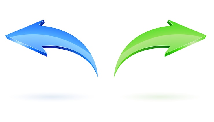 Gratis Vector volgende en terug vector pijlen over wit