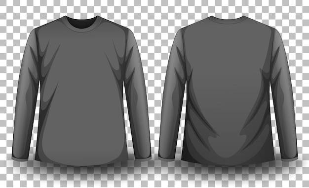 Gratis vector voor- en achterkant van grijs t-shirt met lange mouwen op transparante achtergrond